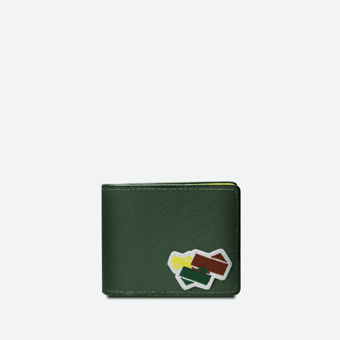 Porte-cartes pliable enc uir vert, décoré d'un patch brodé des trois logos Ace