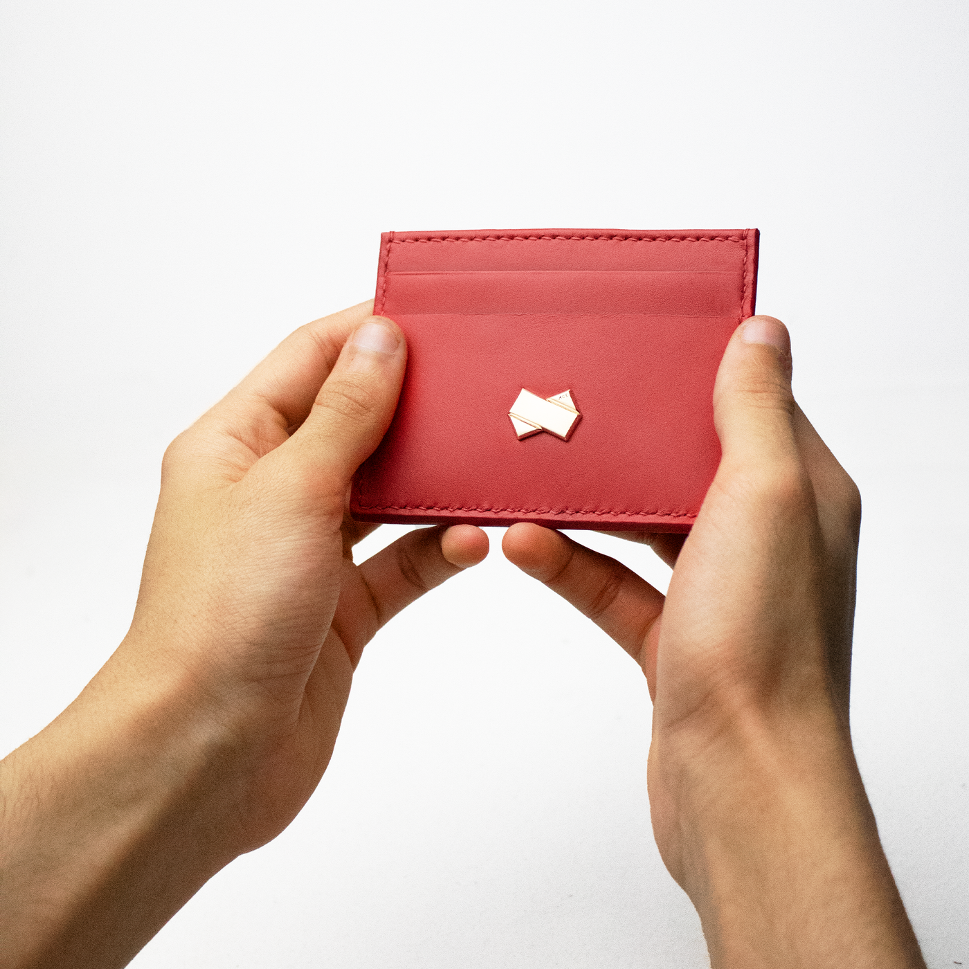 Porte-cartes en cuir de vachette satinato en cuir rouge