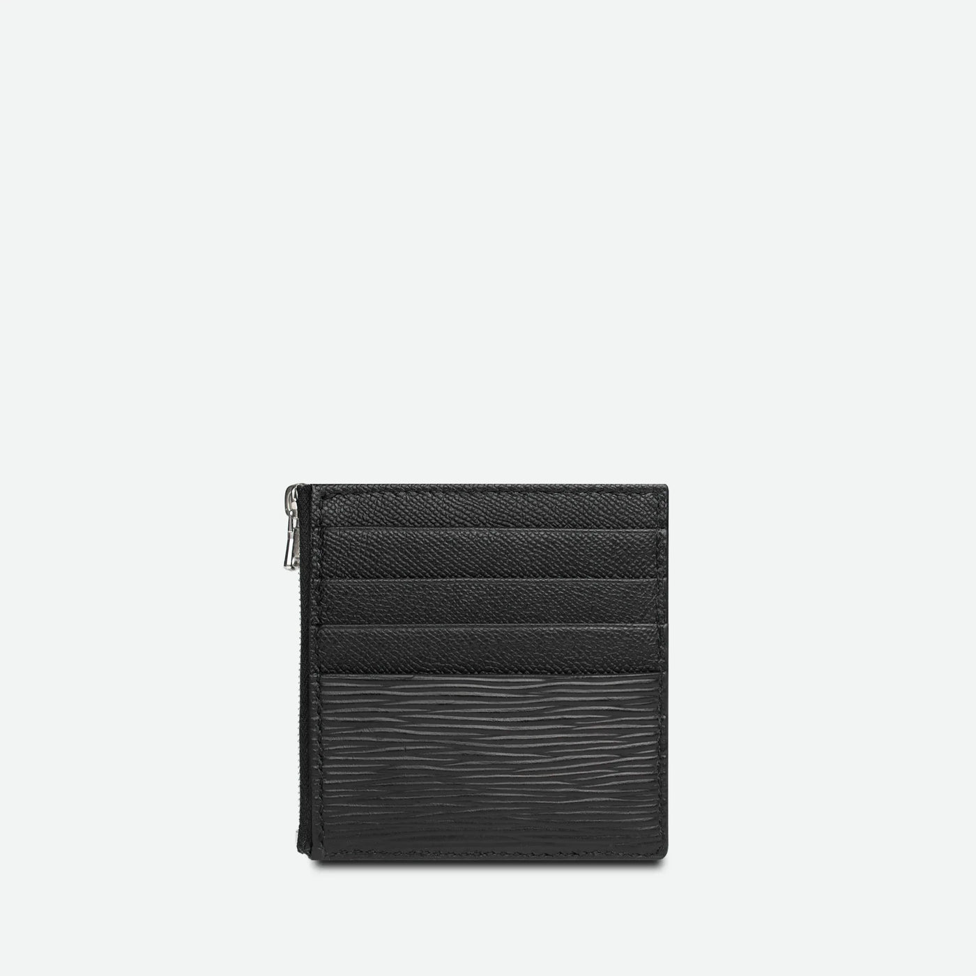 Porte-cartes Faubret noir vu de dos, en cuir grainé et cuir Epi texturé.