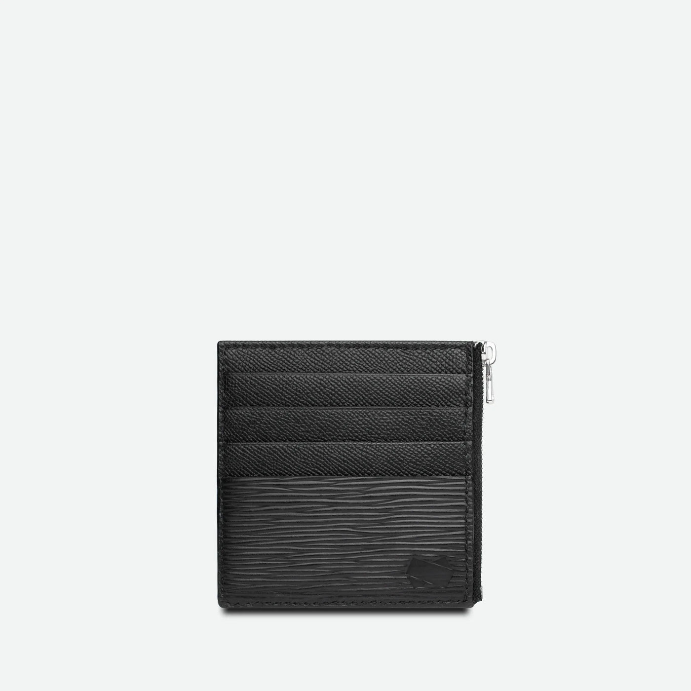 Porte-cartes Faubret noir vu de face, avec cuir grainé sur la partie supérieure et cuir Epi sur la partie inférieure.